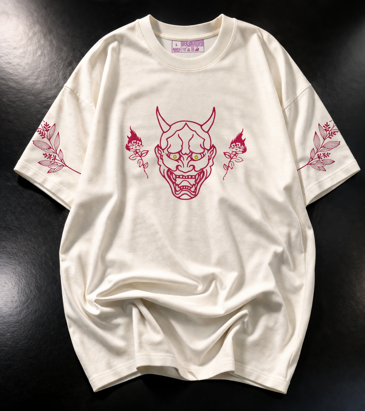Remera Natural Streetwear Oversize con Detalles en Rojo – Algodón Premium 24/1